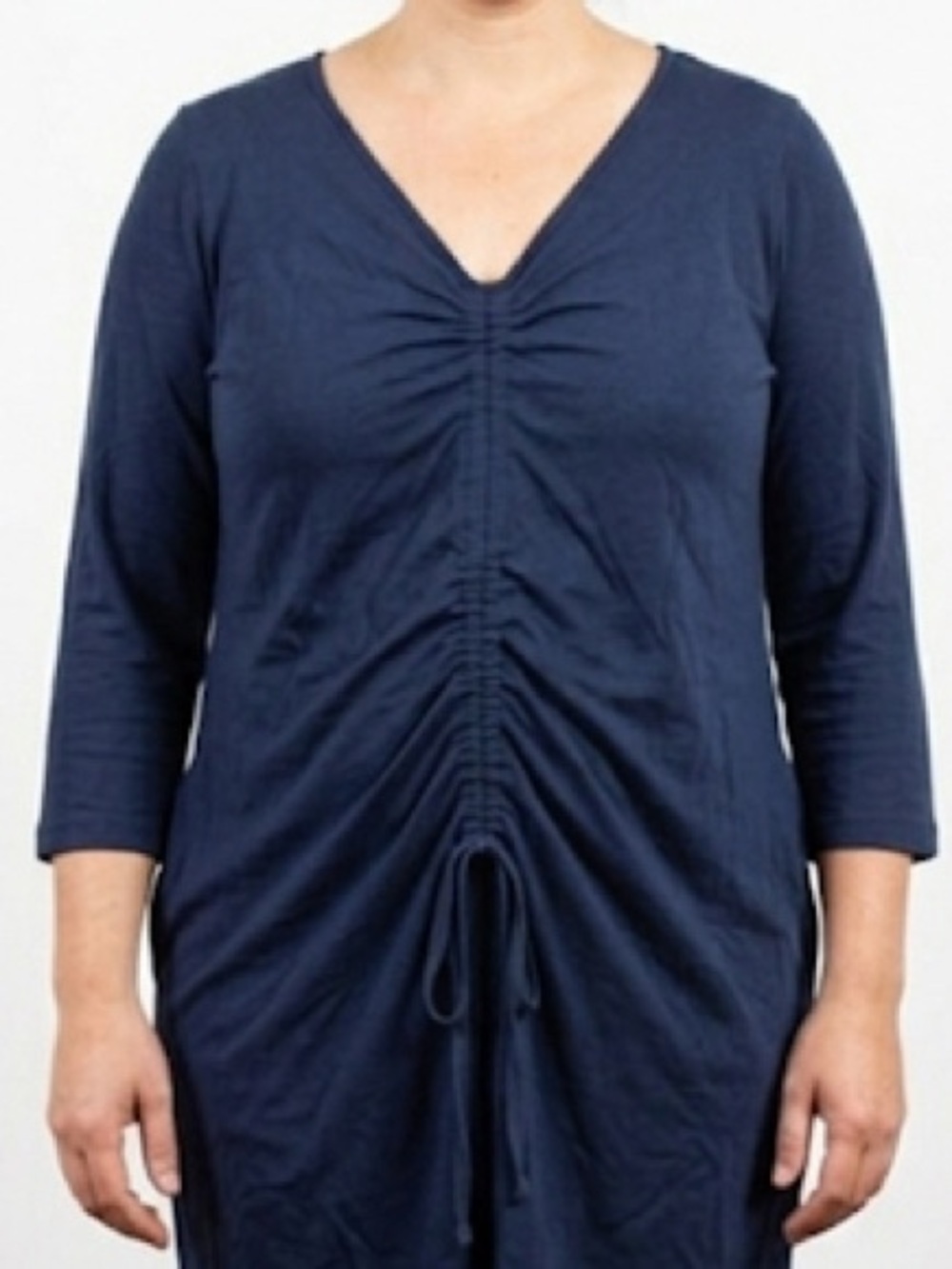 Bryn Walker Navy Blue Dress Size Large Bamboo Soft Stretch Cinched Gathered